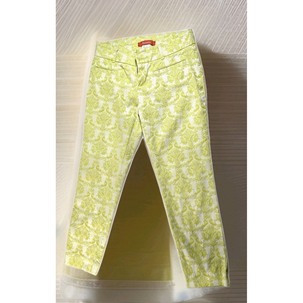 Anthropologie Cartonnier‎ Yellow Brocade Damask Pants – Size 2 – Slim Ankle...